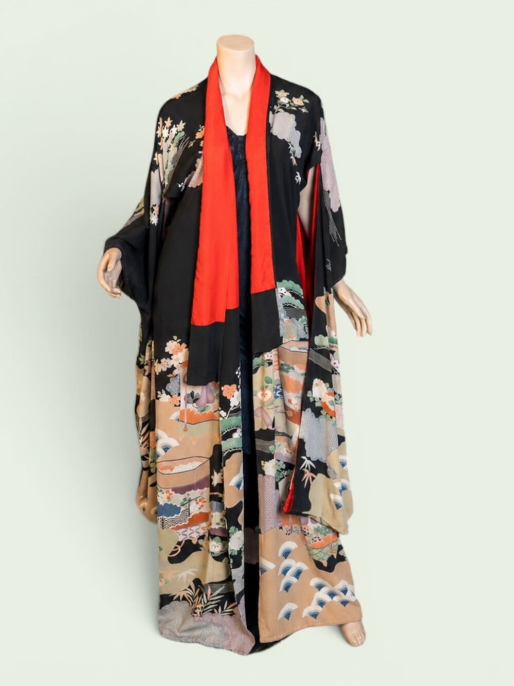 Rare 1920s Taishō Era Kurohikifurisode Kimono * Agnes Moorehead Provenance